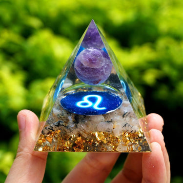 #150 - Handmade Amethyst & Tourmalinated Quartz 'HEALING' LEO Zodiac ORGONITE Pyramid